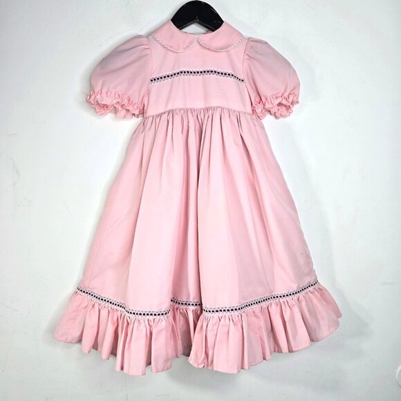 Vintage Handmade Peter Pan Collar Prairie Cottagecore Blush Pink Long Dress - Picture 1 of 10